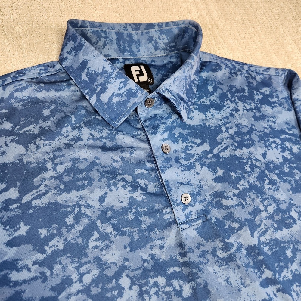 FootJoy Polo Shirt Men XL Blue Camo Lisle Performance Golf Quick Dry Stretch